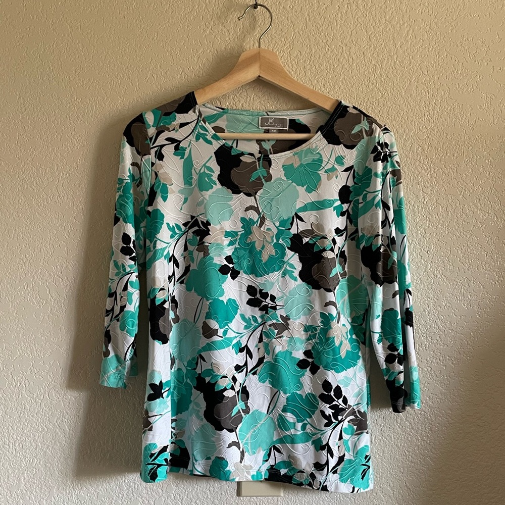 Multicolored Pattern Top, 3/4 sleeve